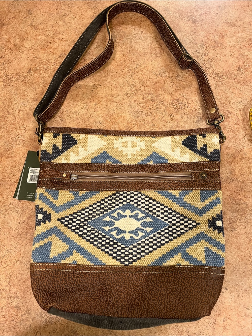 Brown and Blue Patterned Crossbody Shoulder Bag